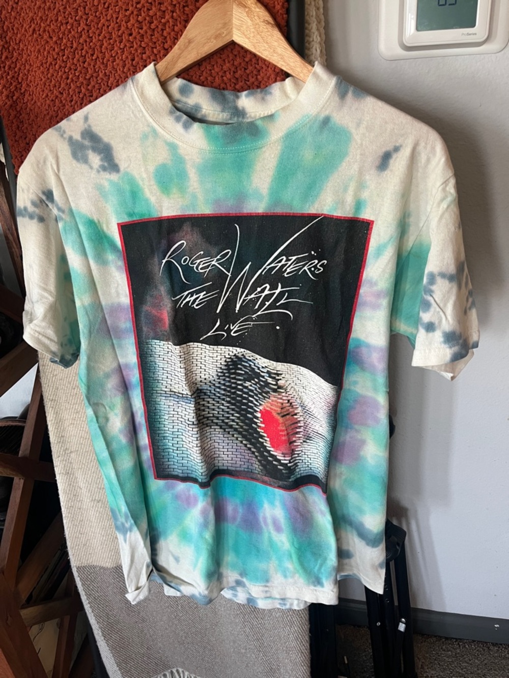 Roger Waters Live Band Tee -Soffe Tie-Dye Crewneck Teal, White & Red Logo